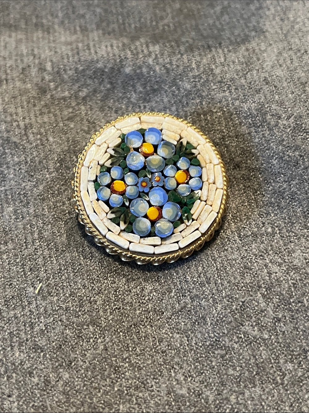 Micromosiac Blue Floral Brooch